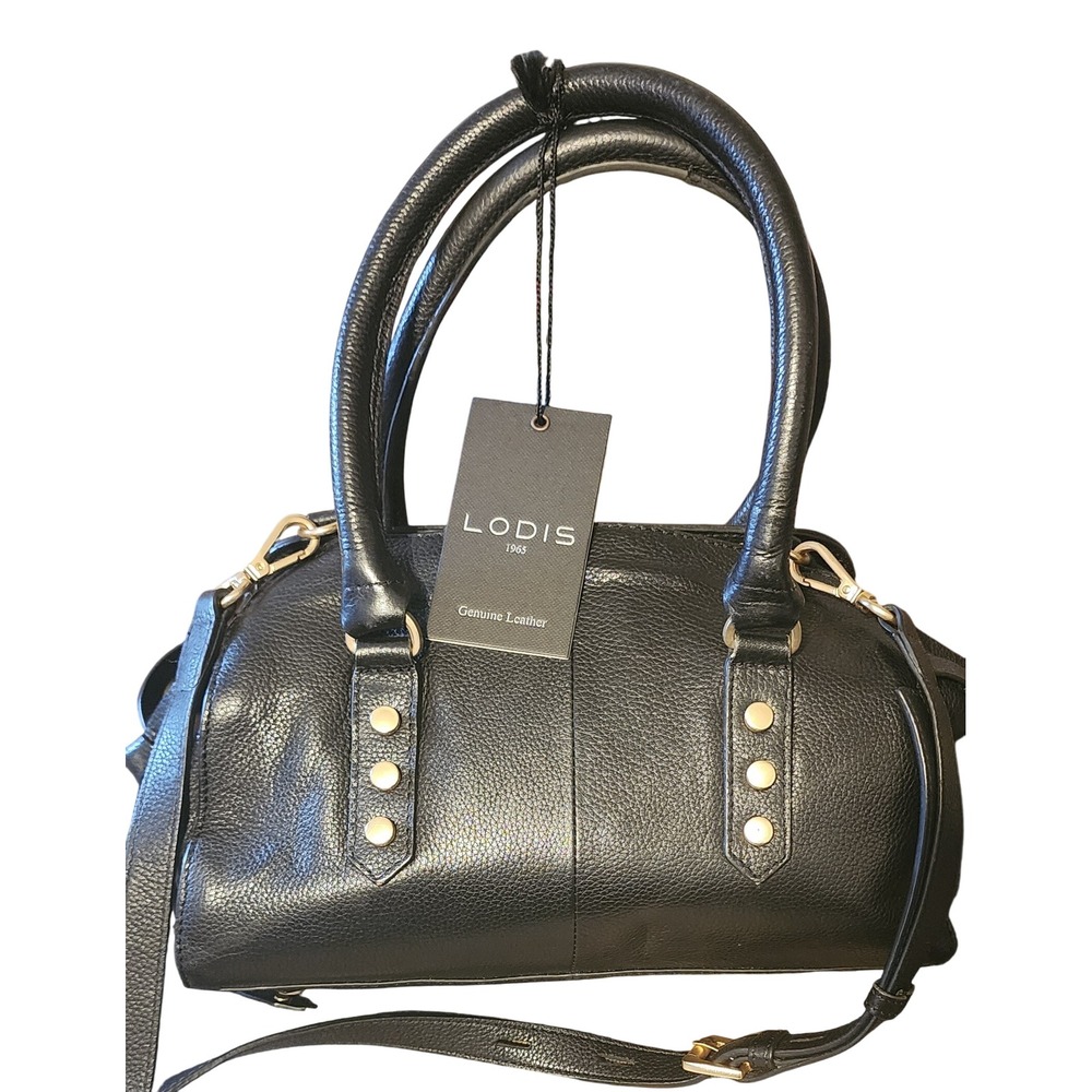 LODIS Genuine Leather Satchel Dome Crossbody Black Braided, Wallet & Dust Bag